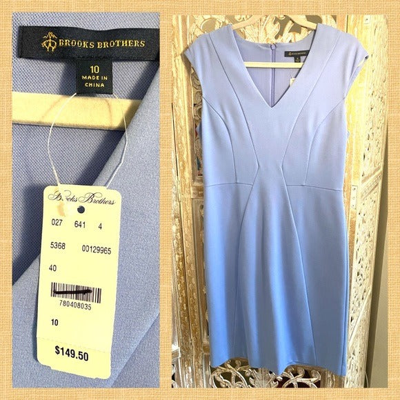 NWT Brooks Brothers solid periwinkle light blue dress size 10 preppy classic
