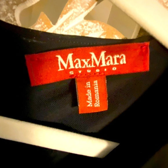 Authentic Designer Max Mara studio black dress with velvet details pleated skirt