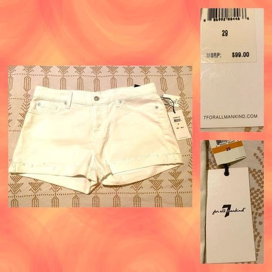 NWT 7 for all mankind white jean shorts button fly 29 waist