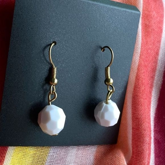 Capsule simple casual white faceted bead dangle earrings