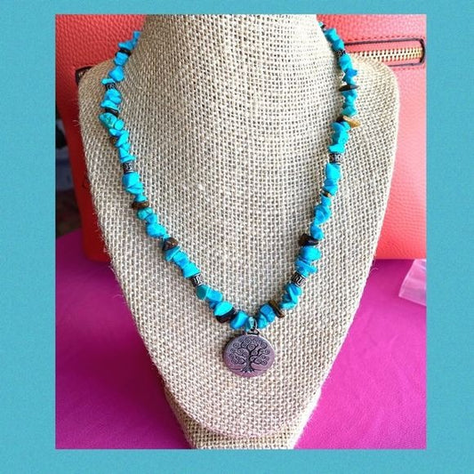 Tree of life turquoise tigers eye necklace