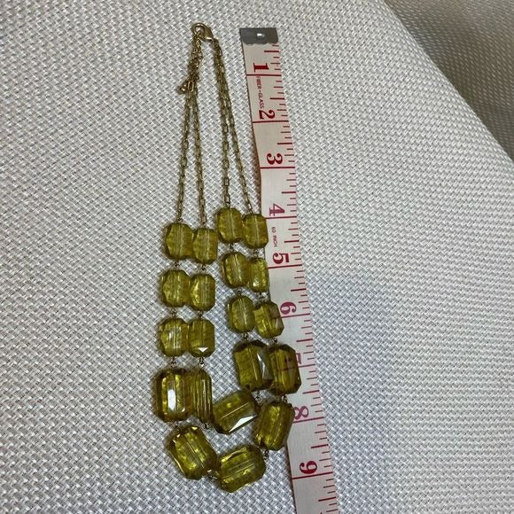 Rectangular faceted transparent chartreuse plastic bead statement necklace 0885