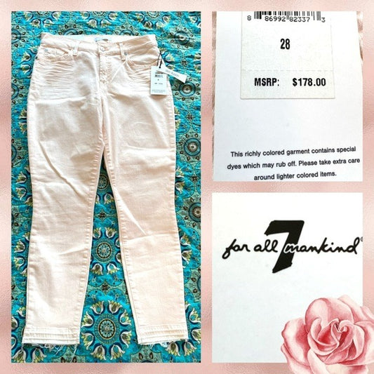 NWT 7 for all mankind pink jeans size 28” waist