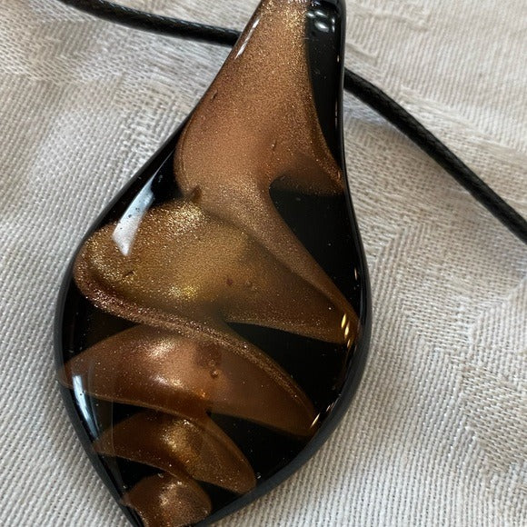Golden black Glass pendant on black cord key charm