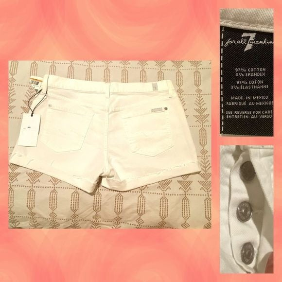 NWT 7 for all mankind white jean shorts button fly 29 waist