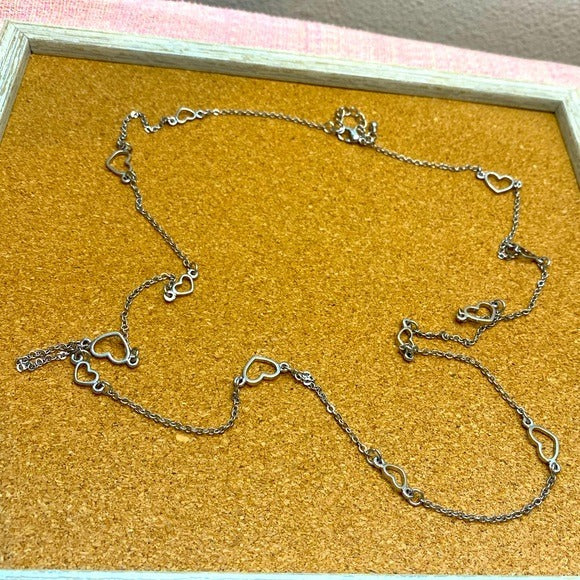 Metal hearts station chain necklace long sweater necklace
