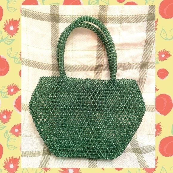 Amazing 100% green beaded purse vintage