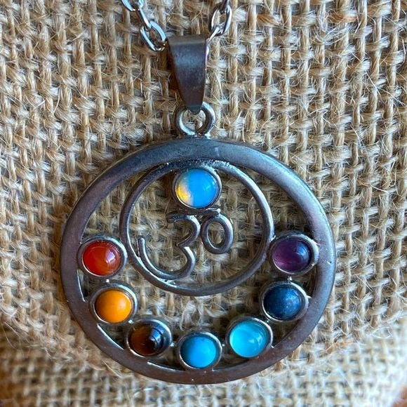 Rainbow chakra necklace Natural stone moonstone