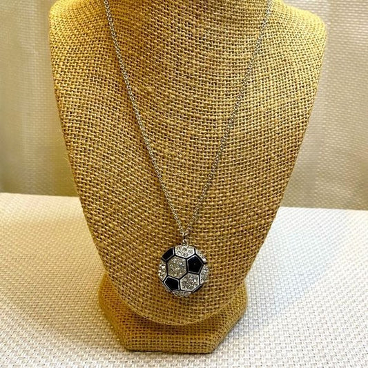 Soccer football crystal encrusted enamel chain necklace