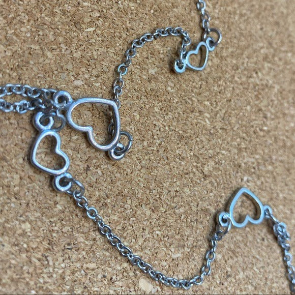 Metal hearts station chain necklace long sweater necklace