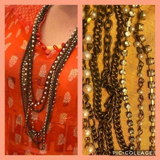 Multi strand necklace antique bronze