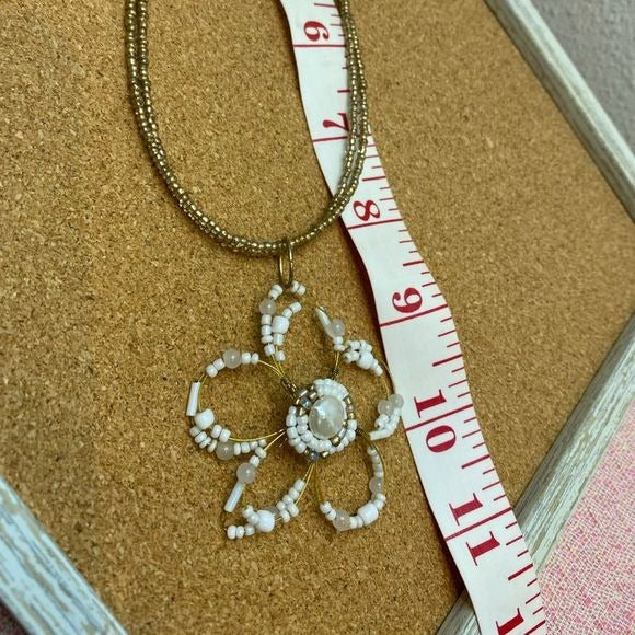 Seed beads and wire flower necklace floral feminine