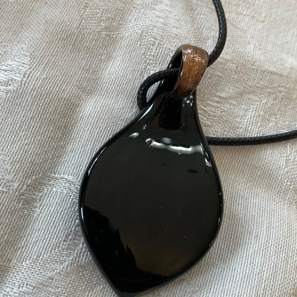 Golden black Glass pendant on black cord key charm