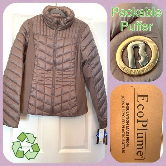 NWT large Bernardo ECO plum recycled materials packable puffer Msrp $160