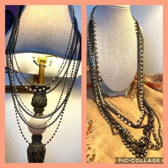 Multi strand necklace antique bronze