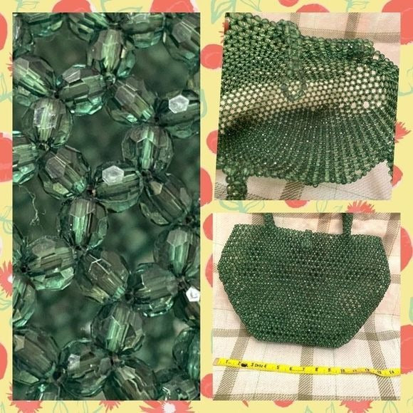 Amazing 100% green beaded purse vintage
