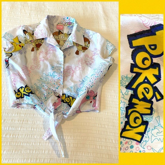 Boutique artisan made in USA cotton Pokémon crop blouse m