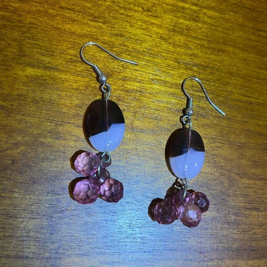Purple glass bead dangle earrings