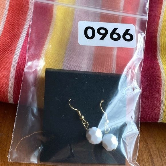 Capsule simple casual white faceted bead dangle earrings